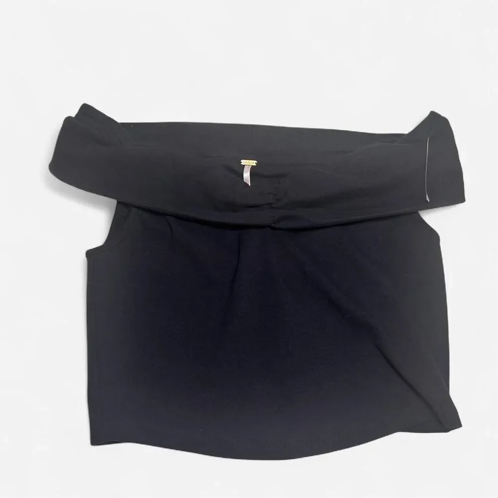 Free People “Cooler in Capri” Off-Shoulder Ruched Top Dark Femme Minimal small